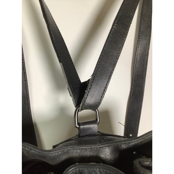 Opening Ceremony Black Leather Izzy Drawstring Mini Backpack Bucket Bag C19-1 main image 8